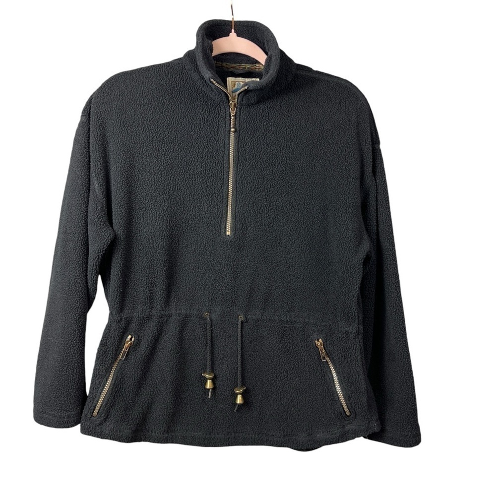 Travelsmith Fleece Pullover Women's Size Small Black Draw String Waist